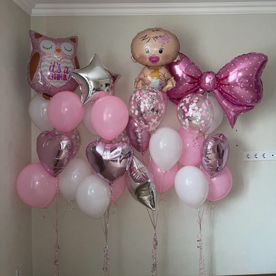 Кульки на виписку для дівчинки в рожевих кольорах 277 фото